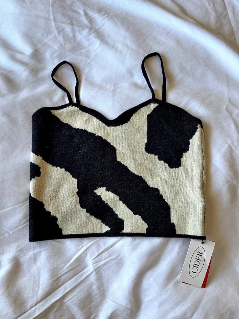 CIDER Cow Print Knit Crop Top NWT